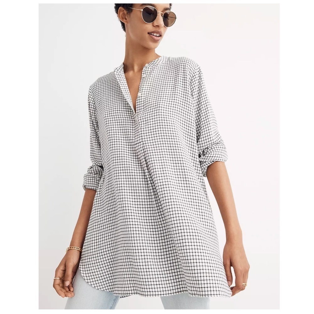 MADEWELL Wellspring Tunic Popover Shirt in Windowpane - NWT - XS
